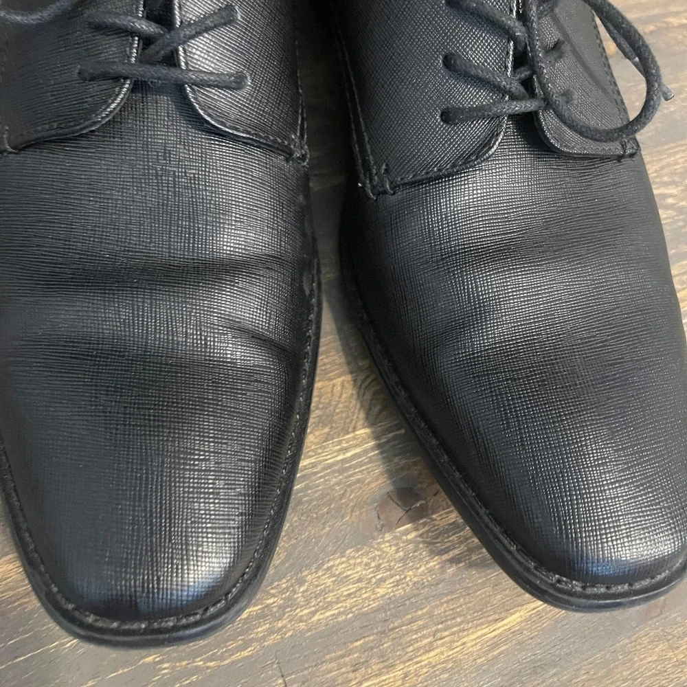 Calvin Klein Ridge Black Textured Leather Square Toe Dress Shoes Mens 10 34F9431